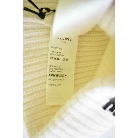 Celine Paris White Black Logo Laine Knit Wool Embroidered Beanie Cap Winter Hat